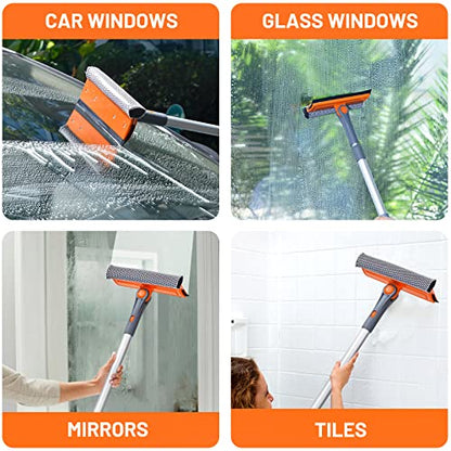 eazer Professional Window Squeegee, 2-in-1 Rotatable Squeegee for Window Cleaning Kit, Window Cleaner Tool, Window Washing Equipment Kit with Extension Pole for Shower/Windshield - 2 Head - size: 31inch