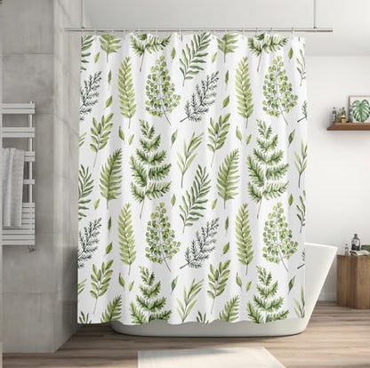 Green Fern Leaves Shower Curtain, Waterproof Fabric Greenery Watercolor Botanical Plant Bathroom Shower Curtain, 72 x 72 Inch - color: Green Fern, size: 72"W x 72"L (Pack of 1)