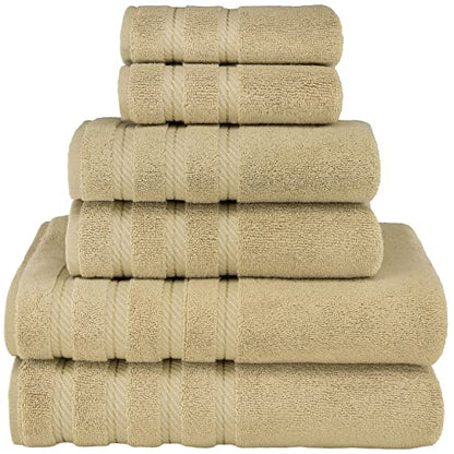 American Soft Linen 100% Carde Cotton 6 Piece Towel Set, 590 GSM Heavy Weight Soft Absorbent Turkish Towels for Bathroom, Sand Taupe - color: Sand Taupe