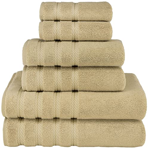 American Soft Linen 100% Carde Cotton 6 Piece Towel Set, 590 GSM Heavy Weight Soft Absorbent Turkish Towels for Bathroom, Sand Taupe - color: Sand Taupe