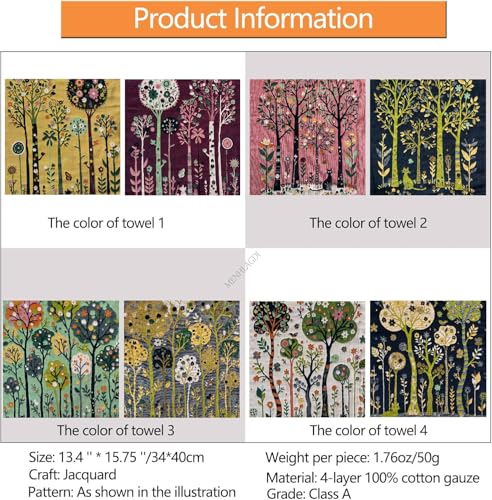 100% Cotton Face Towels Reusable Hand Towels for Bathroom Set with Hanging Loops Quick Dry Turkish Hand Towels Set Double-Faced Jacquard 4ply Cotton Gauze,4PC,13.4"x15.7" - color: 3