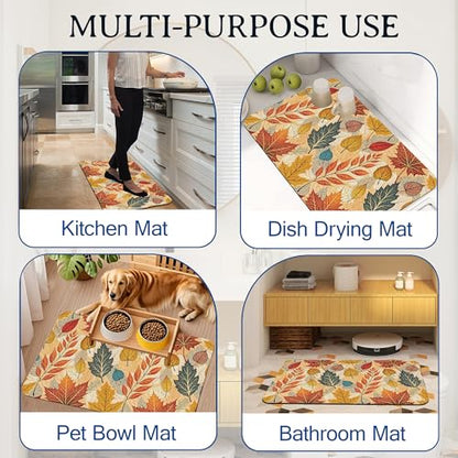 Bath Mat Hello Fall Bathroom Rug,Soft and Non Slip Autumn Leaves Bath Rugs,Quick Drying Machine Washable Floor Mat 17 * 29.5 Inches for Shower Room,Bathtub,Kitchen Bathroom - color: Hello Fall