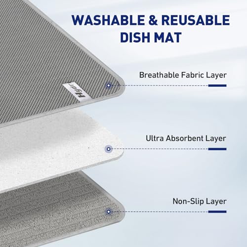 14.6*11.8 inch Microfiber Dish Drying Mat,2 Compact Ultra Absorbent Dish Mat Drying Kitchen Mat,Small Dish Drying Mats for Kitchen Counter,Draining Racks,Sinks (Gray) - size: Small