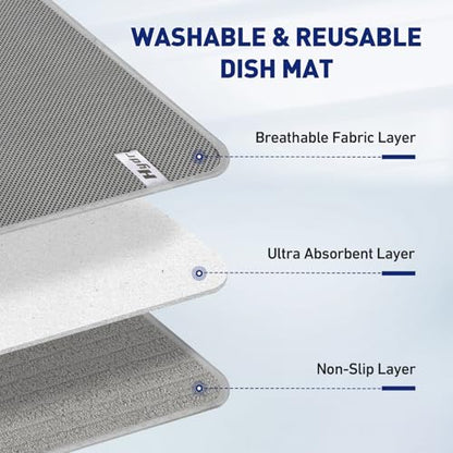 14.6*11.8 inch Microfiber Dish Drying Mat,2 Compact Ultra Absorbent Dish Mat Drying Kitchen Mat,Small Dish Drying Mats for Kitchen Counter,Draining Racks,Sinks (Gray) - size: Small