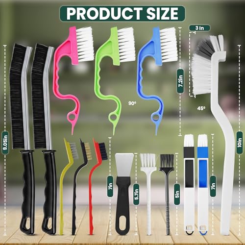 14 Pcs Crevice Cleaning Brush Set – Hard Bristle Cleaning Tools for Grout, Tile Floors, Gaps & Narrow Spaces – Multi-Purpose Grout Scrub Brush for Cleaning Bathroom, Shower, Window Tracks, Kitchen | Multi-Purpose Grout Scrub Brush for Tile Floors, Bathroo
