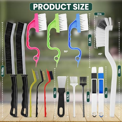 14 Pcs Crevice Cleaning Brush Set – Hard Bristle Cleaning Tools for Grout, Tile Floors, Gaps & Narrow Spaces – Multi-Purpose Grout Scrub Brush for Cleaning Bathroom, Shower, Window Tracks, Kitchen | Multi-Purpose Grout Scrub Brush for Tile Floors, Bathroo