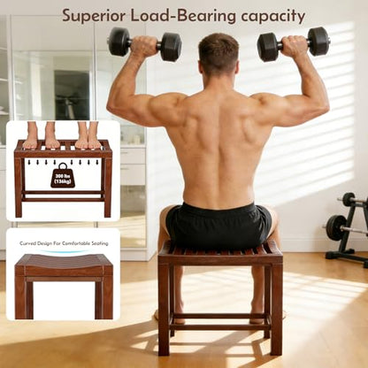 Rubber Wood Shower Bench, Non-Slip Waterproof Wooden Shower Stool for Adults & Elderly, Sturdy Bath Seat for Inside Shower or Tub – 20.08" D x 14.96" H x 6.3" W - size: 20.08"
