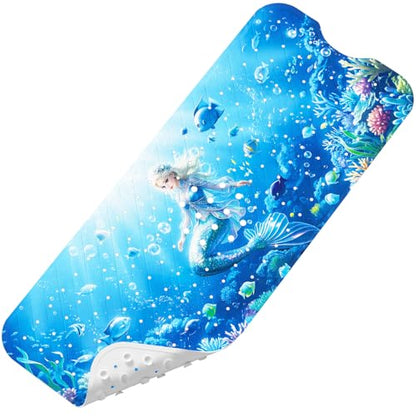 Upgrade Cartoon Baby Bath Mat Non Slip - 40"x16" Extra Long Bathtub Mat for Baby Eco Friendly Durable Bath Mat for Tub Non Slip Kids Tub Mat with Suction Cups, Machine Washable and No Fading, Mermaid - color: H-mermaid-5