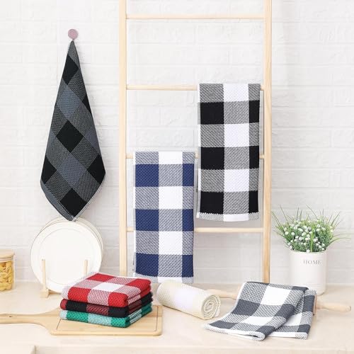 Homaxy 100% Cotton Plaid 6 Pack Kitchen Towels, 13" x 28", Black & Grey | Waffle Weave, Plaid, Super Soft and Absorbent Dish Towels, Quick Drying, Multi-Purpose - color: Black & Grey, size: 13 x 28 - 6 Pack
