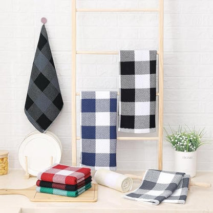 Homaxy 100% Cotton Plaid 8 Pack Kitchen Towels, 13" x 28", Black & Grey | Waffle Weave, Plaid, Super Soft and Absorbent Dish Towels, Quick Drying, Multi-Purpose - color: Black & Grey, size: 13 x 28 - 8 Pack
