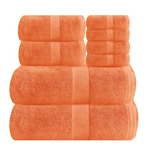 Ocean Towel Set for Bathroom 100% Luxury Cotton Bath Towels Set of 8 (2 Bath Towel and 2 Hand Towel & 4 Wash Cloth) - Peach Soft Towels Bathroom 600 GSM Double Stitched for Durability - color: Peach