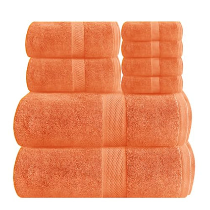 Ocean Towel Set for Bathroom 100% Luxury Cotton Bath Towels Set of 8 (2 Bath Towel and 2 Hand Towel & 4 Wash Cloth) - Peach Soft Towels Bathroom 600 GSM Double Stitched for Durability - color: Peach