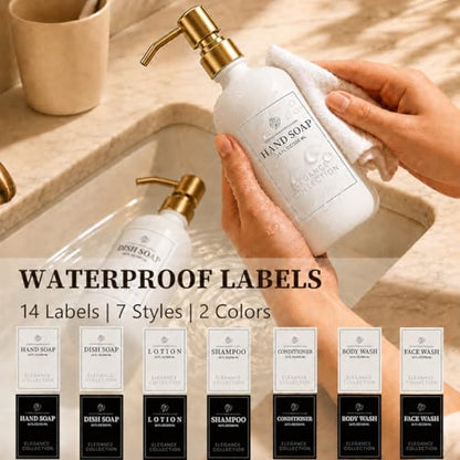 Fachixy White Glass Soap Dispenser 2 Pack, 16 Fl Oz, 14 Waterproof Labels | Rust-Resistant Stainless Steel Pump, Non-Slip Pad, Hand & Dish Soap Dispenser Bottles Set for Kitchen and Bathroom - color: White