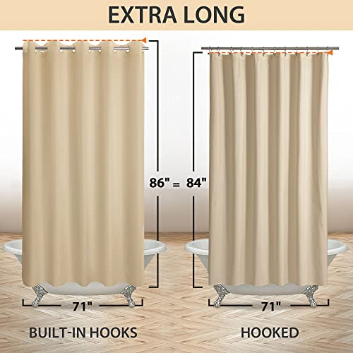 River Dream Extra Long Shower Curtain No Hooks or Liner Needed, Beige | Soft Microfiber, 84" Long Fabric Shower Curtain Set Waterproof, Bottom Magnets, Machine Washable, 71W x 86H(84H) - color: Beige, size: 71"W x 86"L (Pack of 1)