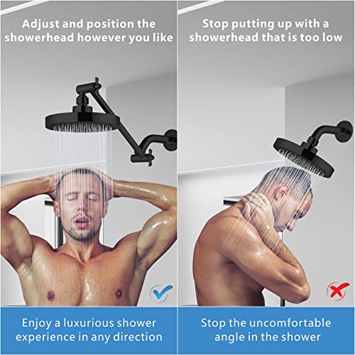 Shower Head Extension Arm - 11" Solid Brass Shower Arm with Universal Connection to Showerheads - Easily Adjustable The Height and Angle of The Rain or Handheld Shower heads (Black) - color: Matte Black