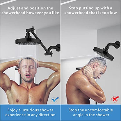 Shower Head Extension Arm - 11" Solid Brass Shower Arm with Universal Connection to Showerheads - Easily Adjustable The Height and Angle of The Rain or Handheld Shower heads (Black) - color: Matte Black