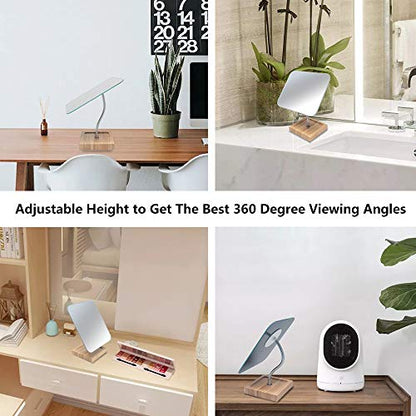 YEAKE Flexible Gooseneck Bamboo Vanity Makeup Mirror,360°Rotation 8" Large Frameless, Folding Portable Table Desk Mirror with Stand for Bathroom Shaving Make Up, Rectangle - size: 11.4"L x 6.3"W