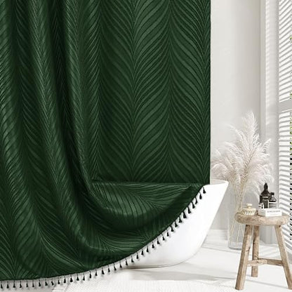 Siiluminisoy Long Shower Curtain Dark Green 78 Inch Shower Curtain Boho Woven Fabric Tufted Leaves Textured Shower Curtains for Bathroom - color: Dark Green L, size: 72"W x 78"L (Pack of 1)