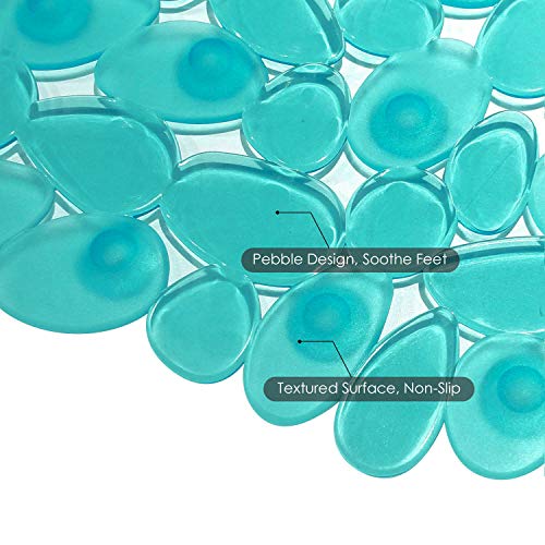 WELTRXE Non Slip Bath Mat Pebbles Bathtub Mat with Suction Cups, Drain Holes for Bathroom Showers, Tub, 35 x 16 Inches Machine Washable Bathroom Mats BPA, Latex Free Safe Shower Mats - Teal - color: Pebbles-clear Teal, size: 35" x 16" (Rectangular)