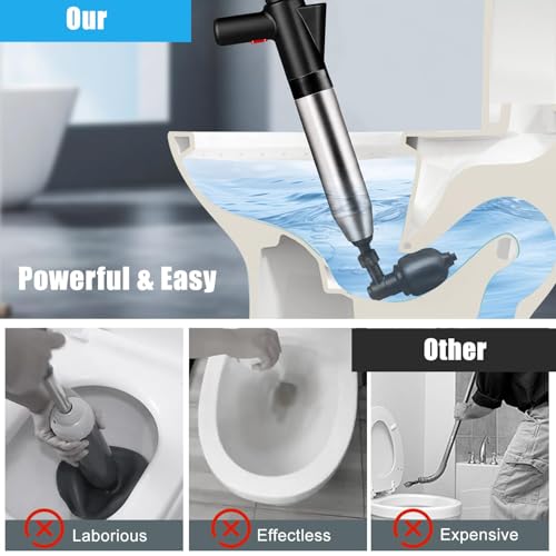 Fast Toilet Plunger High Pressure with Storage Bag, Heavy Duty Air Drain Blaster & Unclogger Tool, Clog Remover Kit & Toilet Snake Alternative for Bathroom, Toilets, Sinks, Tubs, Pipes (Black) - size: Toilet plunger-Black