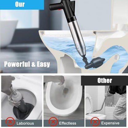 Fast Toilet Plunger High Pressure with Storage Bag, Heavy Duty Air Drain Blaster & Unclogger Tool, Clog Remover Kit & Toilet Snake Alternative for Bathroom, Toilets, Sinks, Tubs, Pipes (Black) - size: Toilet plunger-Black