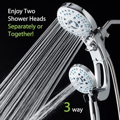 AquaCare 50-mode High Pressure Shower Head Combo with Arm & Dual Power Wash | Hygienic Jets, 2-mode Handheld Power Wash for Tub, Tile & Pets, Long 6 ft. Stainless Steel Hose, Extra Wall Bracket / Chrome - color: All-Chrome, style: 1.8 Gallons Per Minute