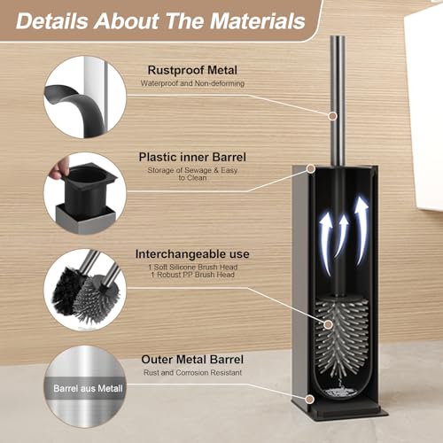 BGL Standing Toilet Brush and Holder GunGrey Aluminium Toilet Bowl Cleaner Brush and Holder for Bathroom Storage and Organization, Square Design Sturdy and Space Saving - color: Gungrey