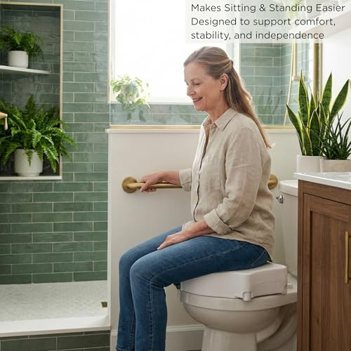 NOVA Toilet Seat Riser – Adds 5” Height, Raised Toilet Seat with ON/Off Front Lock, Fits Standard & Elongated Toilets, Supports up to 300 lb Capacity, Bathroom Safety Aid for Seniors - style: Without Arms
