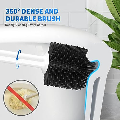 Toilet Plunger and Brush, Silicone Bowl Brush and Heavy Duty Toilet Plunger Set with Ventilated Holder, 2-in-1 Toilet Brush and Plunger Combo for 5.3-inch Bathroom Cleaning (White, 1 Set) - color: White
