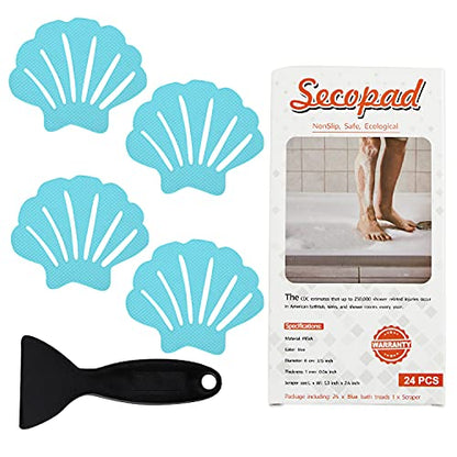 Secopad Non-Slip Bathtub Stickers, 24 PCS Shell Safety Bathroom Tubs Showers Treads Adhesive Decals Scraper (Blue) - color: Blue