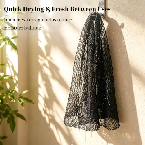 SPMKTBOZAI African Net Sponge Authentic, Exfoliating Net for Body Back | African Net Sponge with Knots| Long Stretch Net Sponge| African Net for Sensitive Skin| Durable & Quick Dry| Daily Use| Black - color: Black