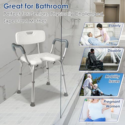 TooCust FSA Eligible Extra Wide M-Shaped & Padded Armrests Shower Chair, 500lbs Capacity,Aluminum, Bath & Shower Safety Seating - color: Blue Pad-wider
