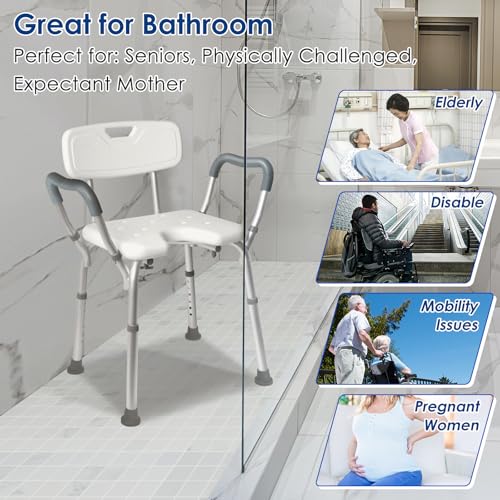 TooCust FSA Eligible Extra Wide M-Shaped & Padded Armrests Shower Chair, 500lbs Capacity,Aluminum, Bath & Shower Safety Seating - color: Blue Pad-wider