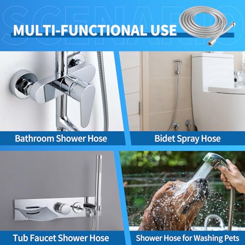 Shower Hose 118 Inch Extra Long Stainless Steel Shower Hose - Flexible & Wear-Resistant with Chrome-Plated Nut & Insert - color: Chrome, size: 118 Inches