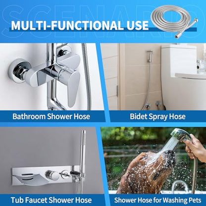 Shower Hose 118 Inch Extra Long Stainless Steel Shower Hose - Flexible & Wear-Resistant with Chrome-Plated Nut & Insert - color: Chrome, size: 118 Inches