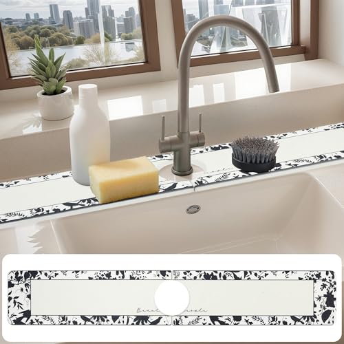 Faucet Mat for Kitchen Sink Splash Guard, Kitchen Sink Mat, Floral Stone Drying Mat for Kitchen Counter 23.6*3.9 inch Beige