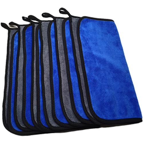 SOFTBATFY Ultrasoft, Large, Thick and Quick Drying Car Microfiber Cleaning Towel 800GSM Polishing Waxing Auto Detailing Towel Cloth (6pack,16 x 16inches) (Grey-Blue) - color: 6pack,16 X 16inches Grey-blue