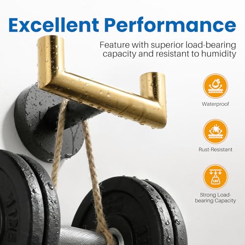 Shower Towel Hook, Wall Mount Robe Hook Holder, Black Gold | Stainless Steel Material, Double Hooks Design, Rust-Resistant, Strong Load-bearing Capacity - color: Black & Gold