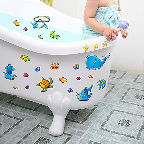 TESWEY 24PCS Non Slip Bathtub Stickers, Cartoon Marine Life Bath Tub Sticker, PVC Matte Bath Tub Slip Stickers for Kid's Room, Bathroom,Floor, Anti-Slip Appliques for Shower Surfaces
