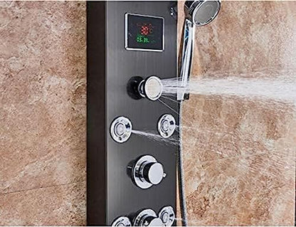 Stainless Steel Shower Panel Tower Suit,LED Rainfall Waterfall Shower Head 6-Function Faucet Rain Massage Suit with Body Jets