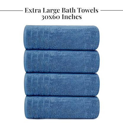 4 Piece Extra Large Bath Towels 30 x 60 Inches, Blue | 100% Cotton, Larger & Lighter Weight, Quicker to Dry, Super Soft and Absorbent, Perfect for Bathroom - color: Blue