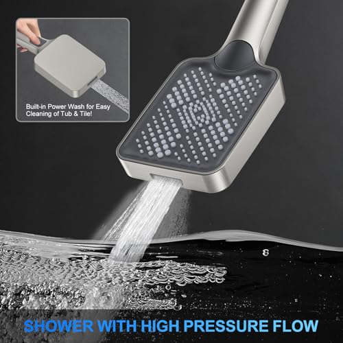 Shower Faucet Set, 12" Ceiling Mount Rainfall Shower System with 2 Rain Shower Head and Multi-function Handheld Head Push Button Diverter Shower Faucet Trim Kit (12", Brushed Nickel) - color: Brushed Nickel, style: 12"-Ceiling-01