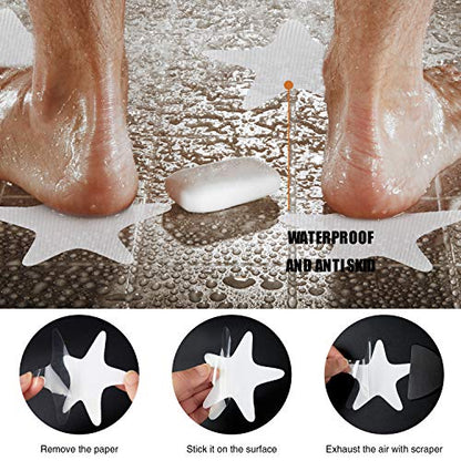 Secopad Anti Slip Shower Stickers 24 PCS Safety Bathtub Strips Adhesive Decals with Premium Scraper(White Star) - color: White