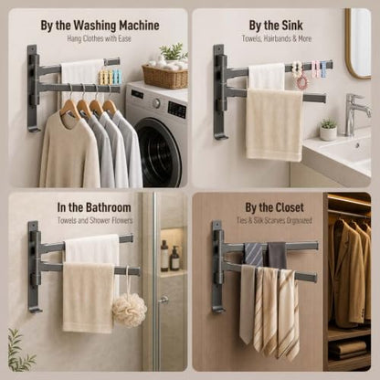 2-5 Arms Swivel Towel Rack Bath Towel Holder with Hook Swing Arm Towel Rack Wall Mount for Bathroom Kitchen-Grey 2Arm - color: Grey, size: 2-arm