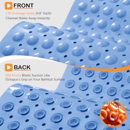 Yimobra Non Slip Bathtub Mat 40 x 16 Inch, Extra Long Shower Mat with Drain Holes, Machine Washable Baby Bath Mats, Strong Suction Cups for Bathroom Floor, Blue - color: Blue