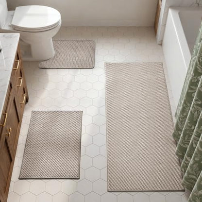 TYUU Bath Mat Set 3 Piece, Bathroom Rugs Non Slip Washable & Toilet Mat | Non Slip Quick Dry Low Pile Bathroom Mats, Washable Bath Rugs 3 Pc Set: 16x24, 24x60 Rug & U Shape Toilet Mat 20x24 in. Beige - color: Beige, size: 16"x24" + 24"x60" + 20"x24" U Sha