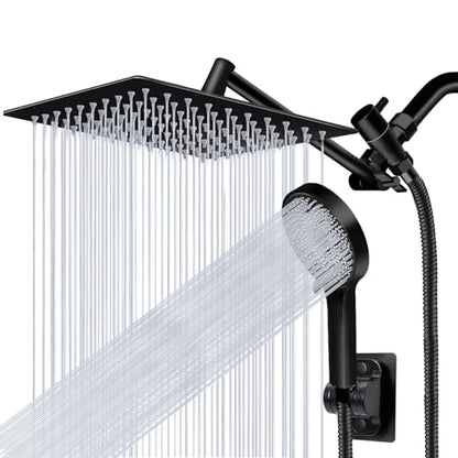 Shower Head,10”Rain Shower Head with Handheld Spray Combo with 11'' Angle Adjustable Extension Arm/Flow Regulator/Shower System,High Pressure Rainfall Shower Head Clean Bathroom,Matt Black - color: Black, size: 10 Inch