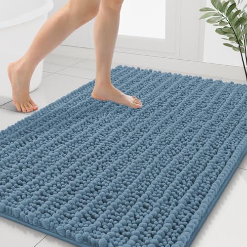 Smiry Bathroom Rugs Mat 40x32, Extra Soft Absorbent Chenille Bath Rugs, Non Slip Rubber Backing Machine Washable Quick Dry Bath Mats for Bathroom Floor, Tub, Shower, Home Accessories, Grayish Blue - color: Grayish Blue, size: 40'' X 32''