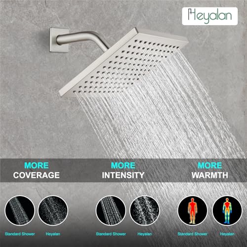 Heyalan 8-Inch Shower Faucet Set with Tub Spout and Valve,Brushed Nickel | 8-inch square rainfall head, tub spout with diverter, male-thread rough-in valve, single-handle control and wall-mount design - color: Brushed Nickel, size: 8 Inch Square Shower He