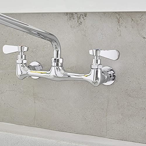 Wall Mount Kitchen Faucet with 12 Inch Swivel Spout, Chrome | Lead-Free Brass,Dual Handle Hot/Cold,8" Center,3 Compartment Commercial Faucet for Kitchen Laundry Room Restaurant - size: 12 Inch